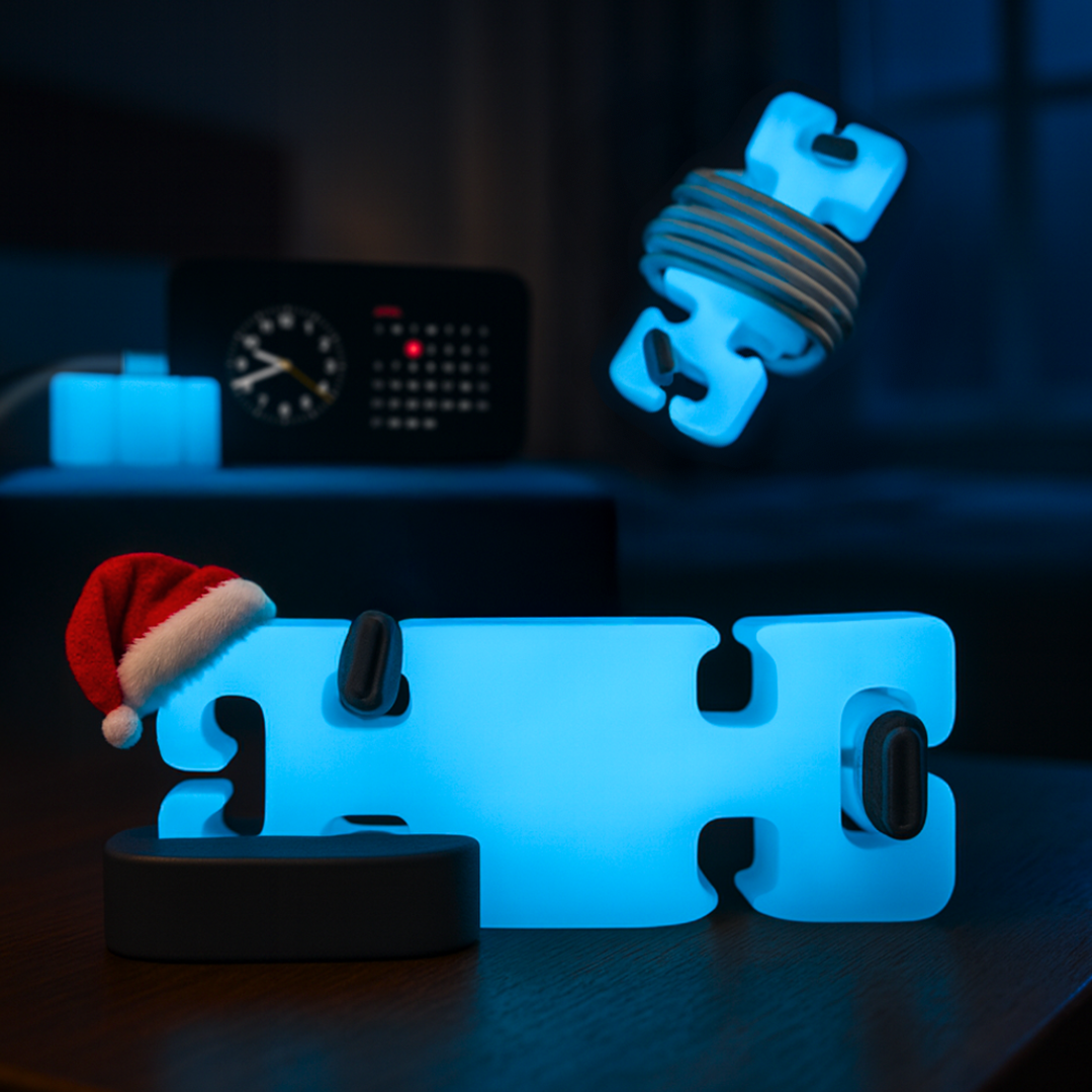 GlowBrick - Weighted Silicone Cord Holder for Nightstand. Traveling Cable Wrap, Phone Accessory, Stocking Stuffer