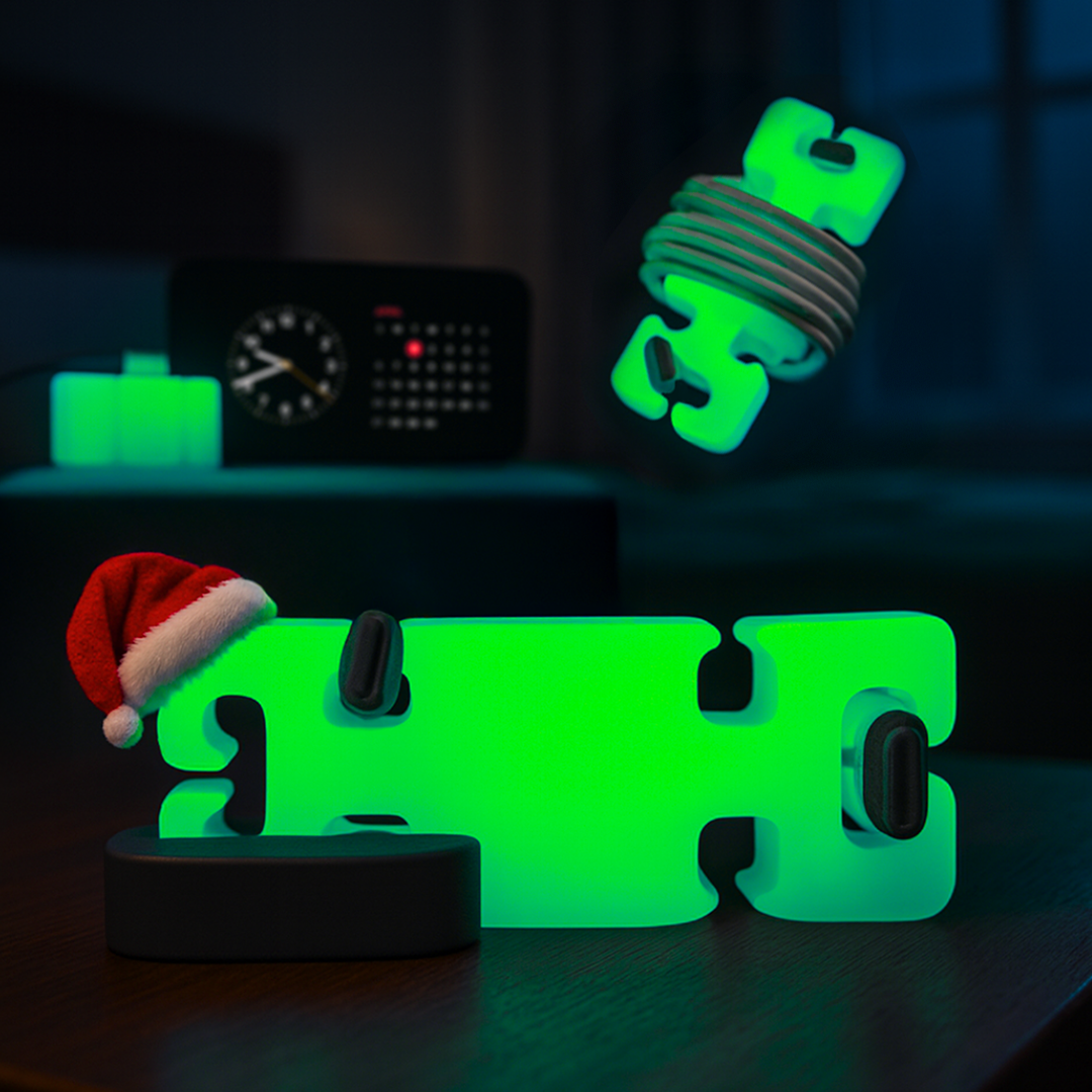 GlowBrick - Weighted Silicone Cord Holder for Nightstand. Traveling Cable Wrap, Phone Accessory, Stocking Stuffer