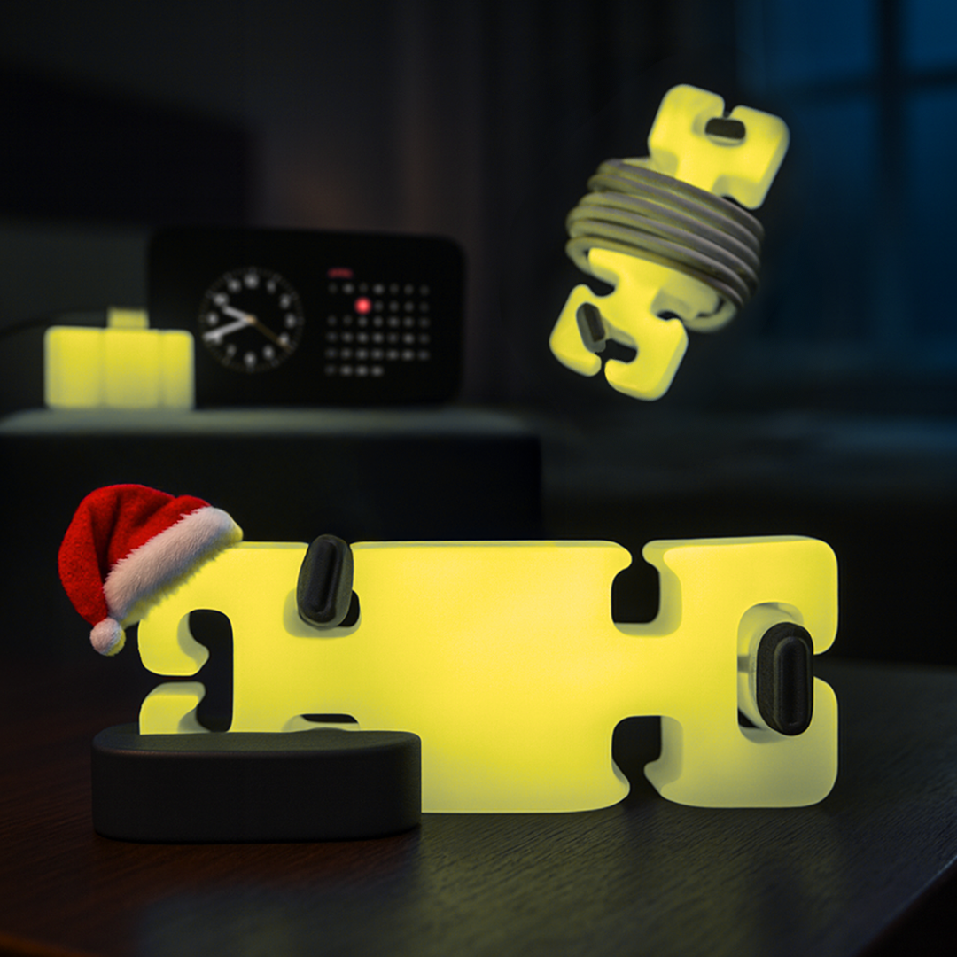 GlowBrick - Weighted Silicone Cord Holder for Nightstand. Traveling Cable Wrap, Phone Accessory, Stocking Stuffer