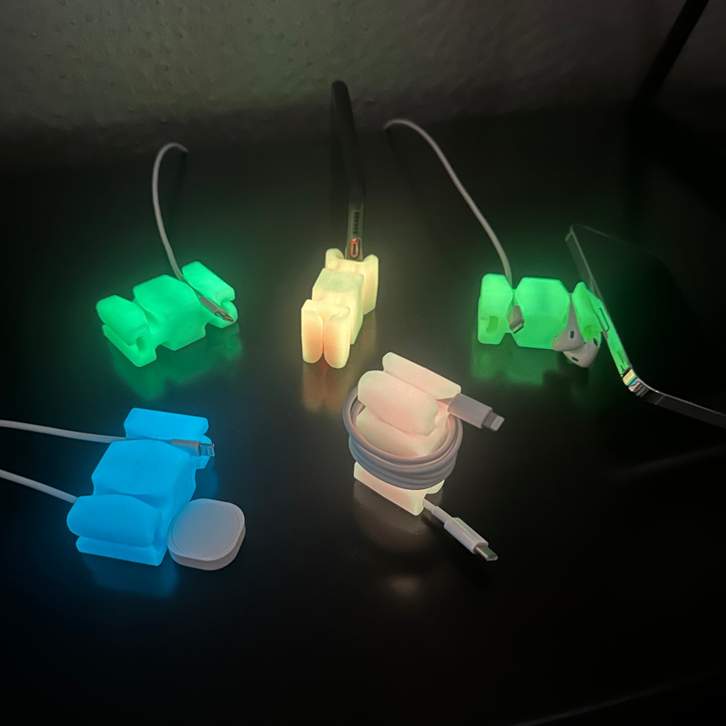 GlowBrick - Weighted Silicone Cord Holder for Nightstand. Traveling Cable Wrap, Phone Accessory, Stocking Stuffer
