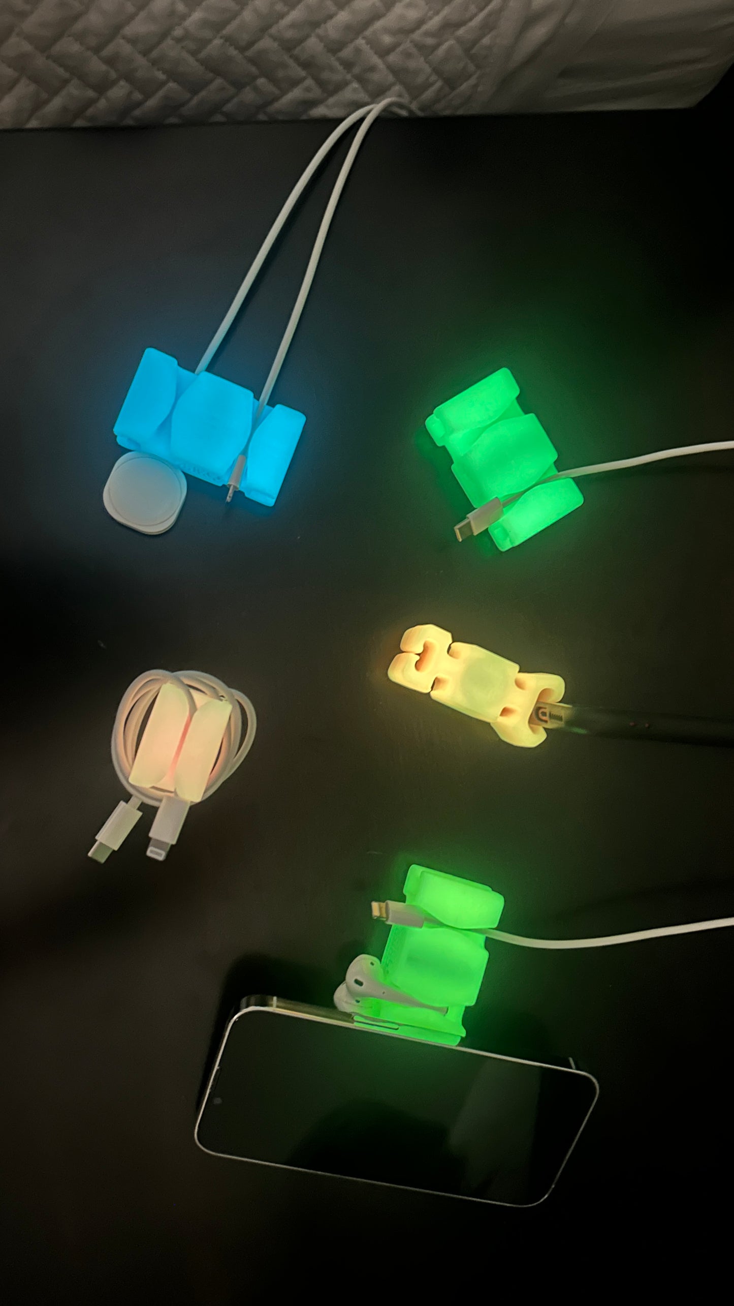 GlowBrick - Weighted Silicone Cord Holder for Nightstand. Traveling Cable Wrap, Phone Accessory, Stocking Stuffer