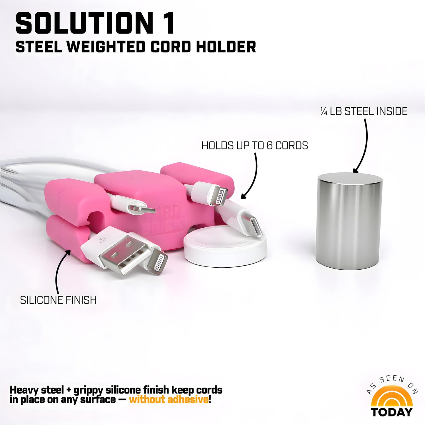 CordBrick® Stocking Stuffers for Adults Cord Management Weighted Cord Holder Cable Wrap Phone Stand - Multiuse Gadget Organizer for Nightstand, Desk. Gift for Men, Durable Silicone.