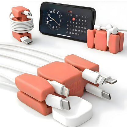 CordBrick® Stocking Stuffers for Adults Cord Management Weighted Cord Holder Cable Wrap Phone Stand - Multiuse Gadget Organizer for Nightstand, Desk. Gift for Men, Durable Silicone.