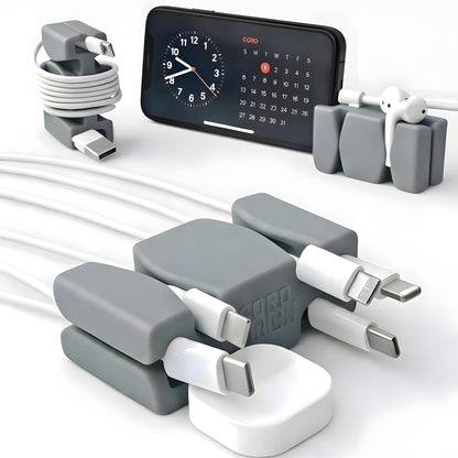 CordBrick® Stocking Stuffers for Adults Cord Management Weighted Cord Holder Cable Wrap Phone Stand - Multiuse Gadget Organizer for Nightstand, Desk. Gift for Men, Durable Silicone.