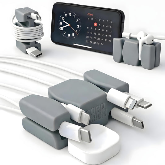 CordBrick® Stocking Stuffers for Adults Cord Management Weighted Cord Holder Cable Wrap Phone Stand - Multiuse Gadget Organizer for Nightstand, Desk. Gift for Men, Durable Silicone.