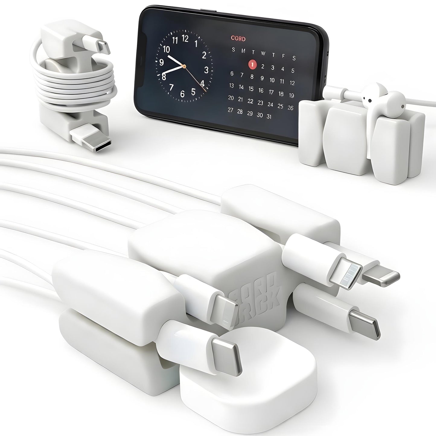 CordBrick® Stocking Stuffers for Adults Cord Management Weighted Cord Holder Cable Wrap Phone Stand - Multiuse Gadget Organizer for Nightstand, Desk. Gift for Men, Durable Silicone.