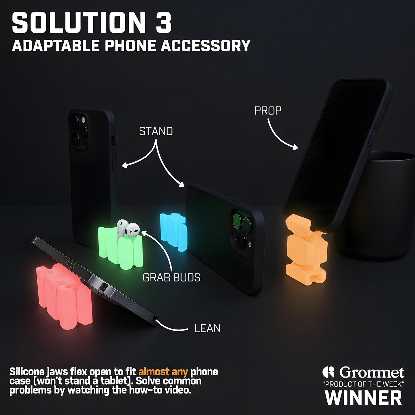 GlowBrick™ - Weighted Silicone Cord Holder for Nightstand. Traveling Cable Wrap, Phone Accessory, Stocking Stuffer