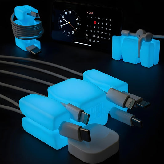 GlowBrick™ - Weighted Silicone Cord Holder for Nightstand. Traveling Cable Wrap, Phone Accessory, Stocking Stuffer