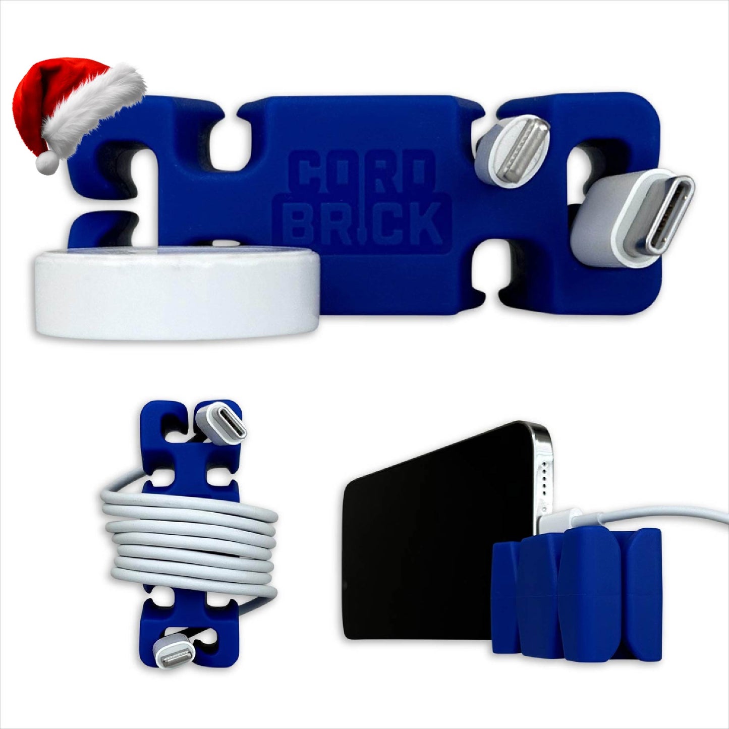 CordBrick Stocking Stuffers for Adults Cord Management Weighted Cord Holder Cable Wrap Phone Stand - Multiuse Gadget Organizer for Nightstand, Desk. Gift for Men, Durable Silicone.