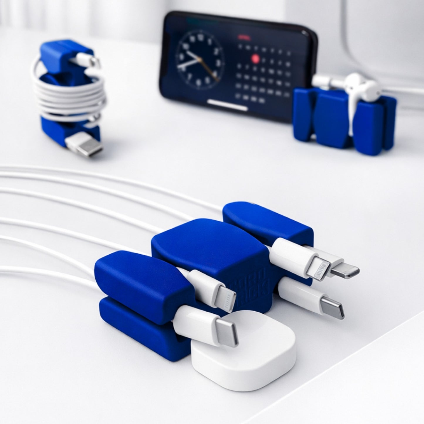 CordBrick Stocking Stuffers for Adults Cord Management Weighted Cord Holder Cable Wrap Phone Stand - Multiuse Gadget Organizer for Nightstand, Desk. Gift for Men, Durable Silicone.