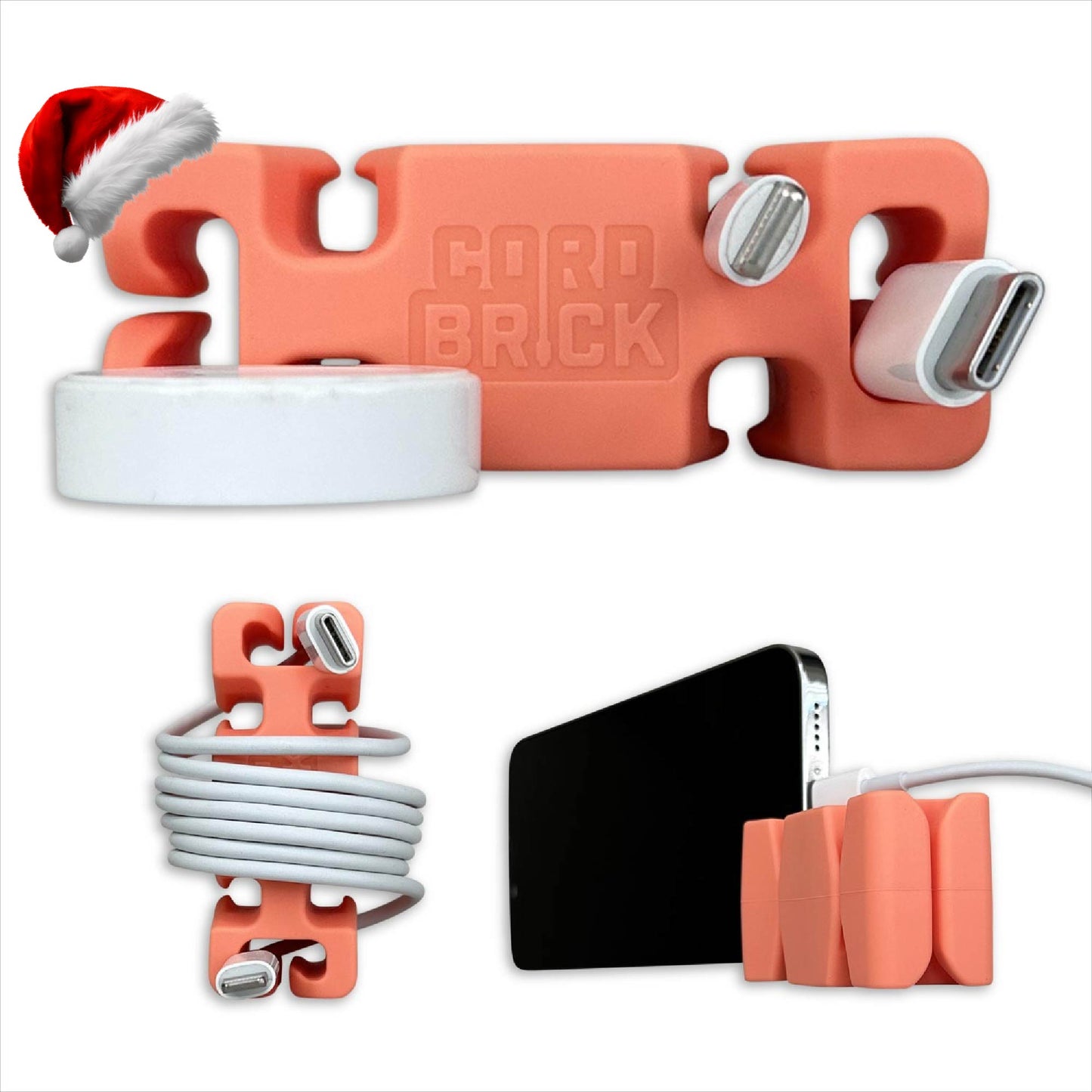 CordBrick Stocking Stuffers for Adults Cord Management Weighted Cord Holder Cable Wrap Phone Stand - Multiuse Gadget Organizer for Nightstand, Desk. Gift for Men, Durable Silicone.