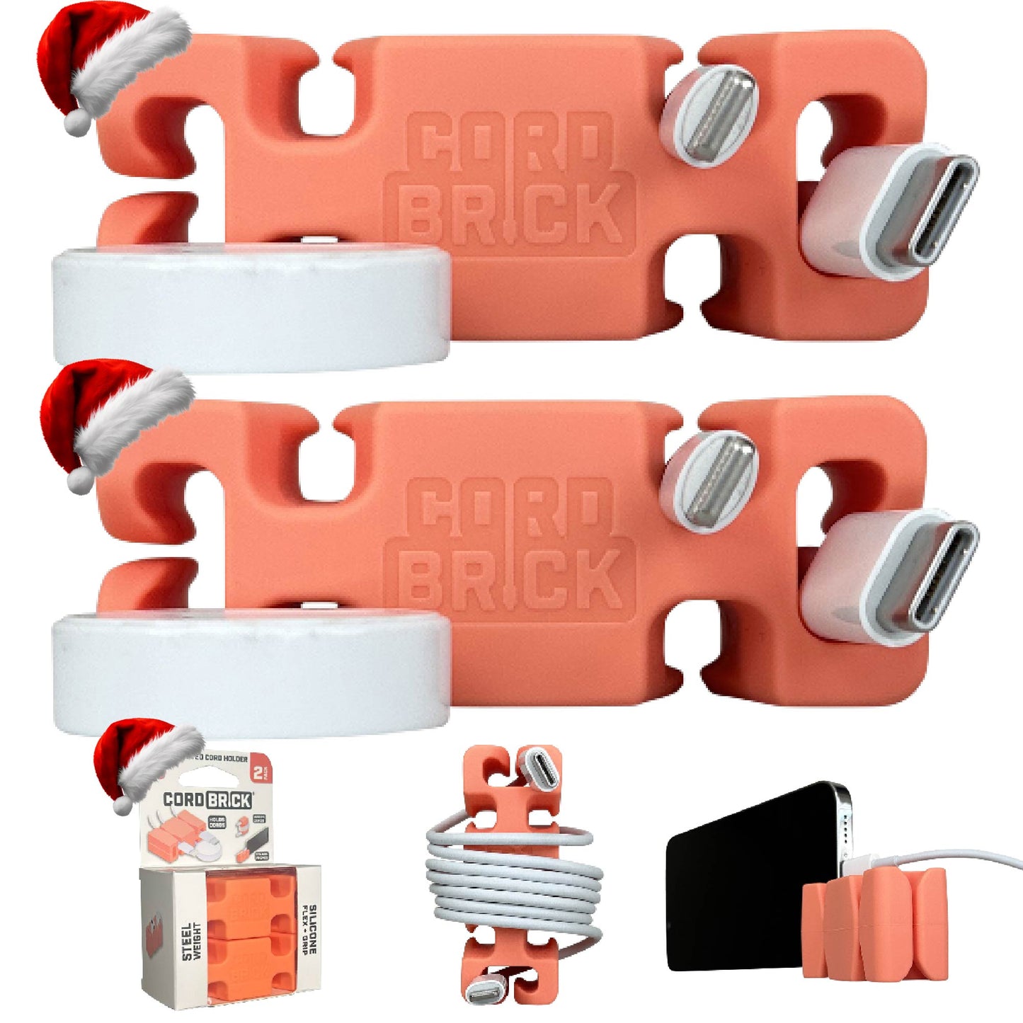 CordBrick Stocking Stuffers for Adults Cord Management Weighted Cord Holder Cable Wrap Phone Stand - Multiuse Gadget Organizer for Nightstand, Desk. Gift for Men, Durable Silicone.