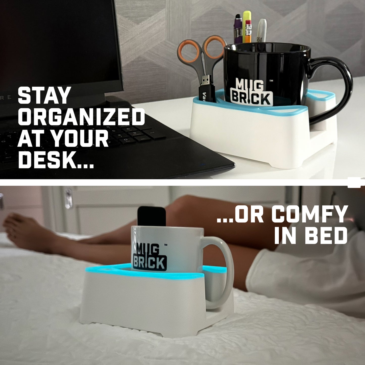 MugBrick™ Silicone Mug/Drink Holder & Desk Organizer. For Bed, Couch, Office, Car