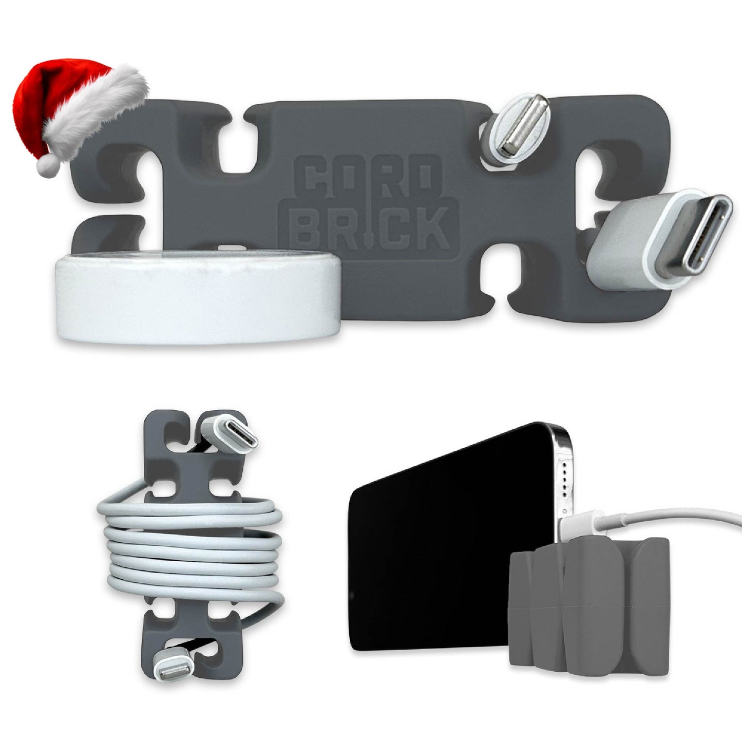 CordBrick Stocking Stuffers for Adults Cord Management Weighted Cord Holder Cable Wrap Phone Stand - Multiuse Gadget Organizer for Nightstand, Desk. Gift for Men, Durable Silicone.