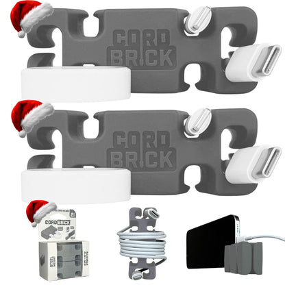 CordBrick Stocking Stuffers for Adults Cord Management Weighted Cord Holder Cable Wrap Phone Stand - Multiuse Gadget Organizer for Nightstand, Desk. Gift for Men, Durable Silicone.