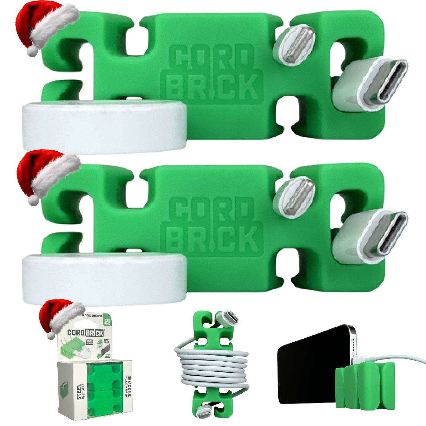 CordBrick Stocking Stuffers for Adults Cord Management Weighted Cord Holder Cable Wrap Phone Stand - Multiuse Gadget Organizer for Nightstand, Desk. Gift for Men, Durable Silicone.