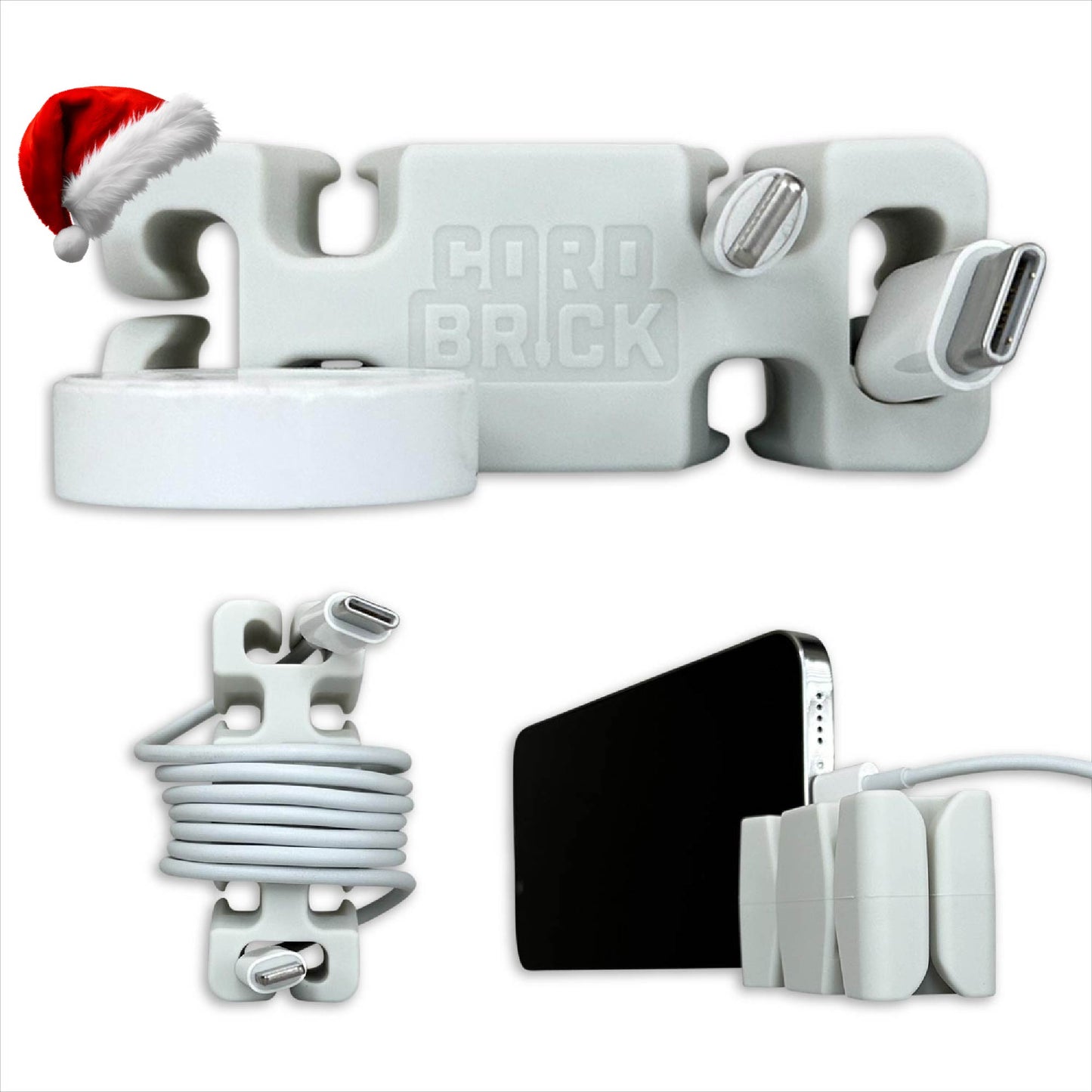 CordBrick Stocking Stuffers for Adults Cord Management Weighted Cord Holder Cable Wrap Phone Stand - Multiuse Gadget Organizer for Nightstand, Desk. Gift for Men, Durable Silicone.