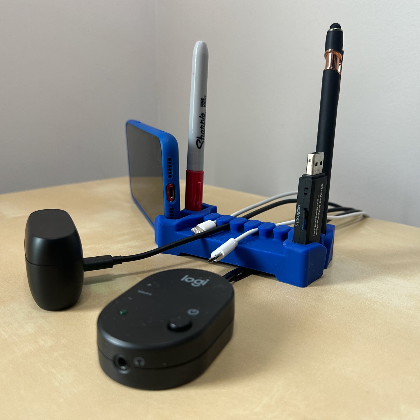 DeskBrick™ Weighted Cord & Desk Organizer, Holder for Phone and Pens