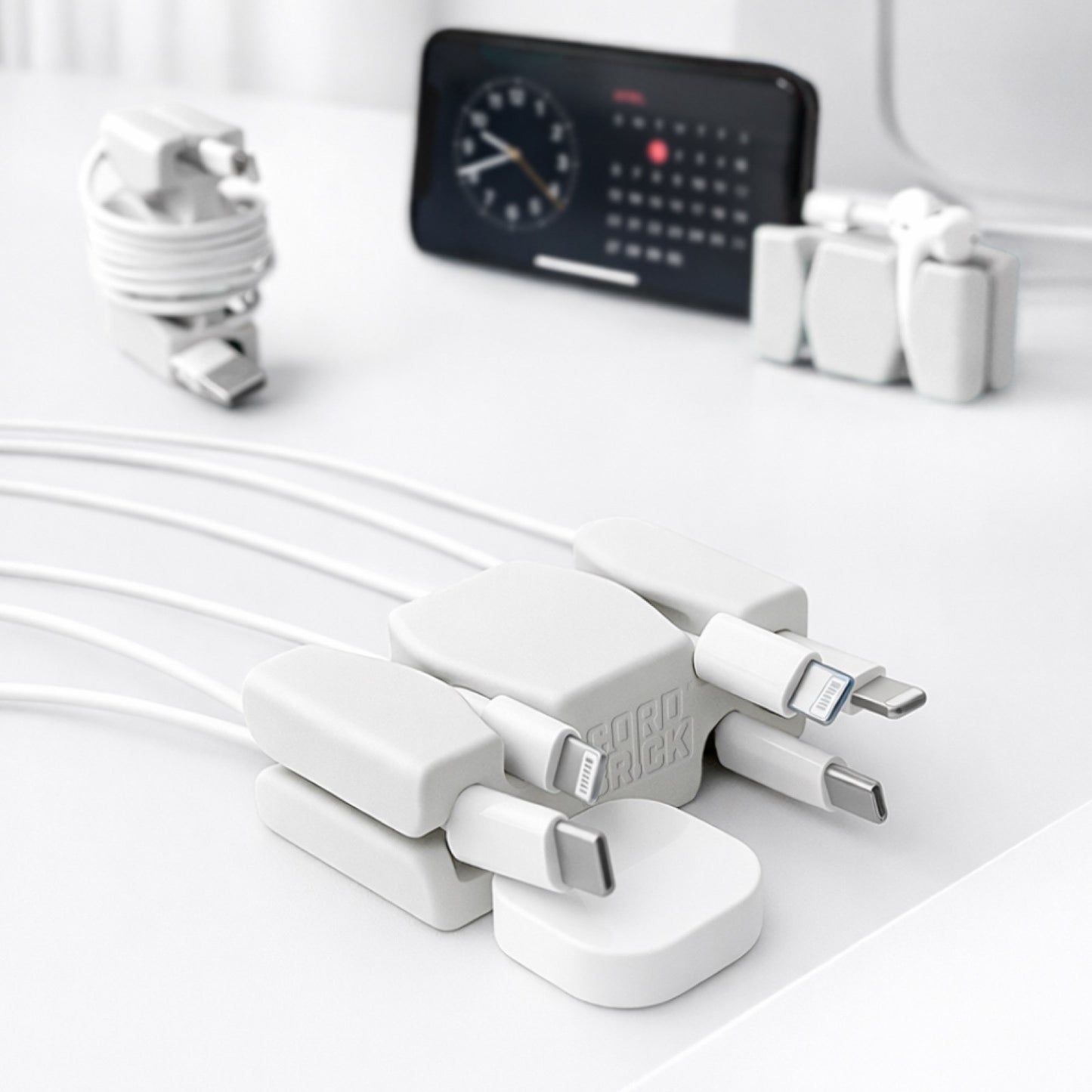 CordBrick Stocking Stuffers for Adults Cord Management Weighted Cord Holder Cable Wrap Phone Stand - Multiuse Gadget Organizer for Nightstand, Desk. Gift for Men, Durable Silicone.