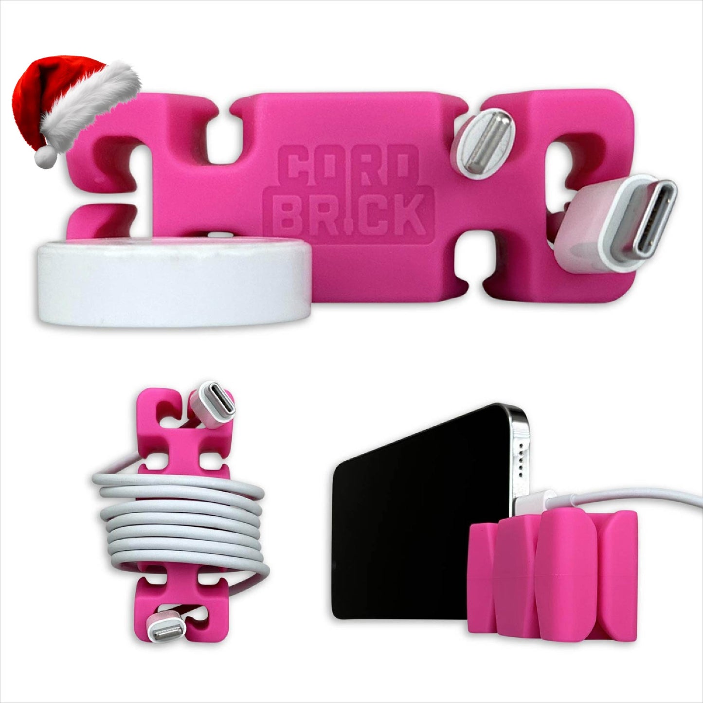 CordBrick Stocking Stuffers for Adults Cord Management Weighted Cord Holder Cable Wrap Phone Stand - Multiuse Gadget Organizer for Nightstand, Desk. Gift for Men, Durable Silicone.