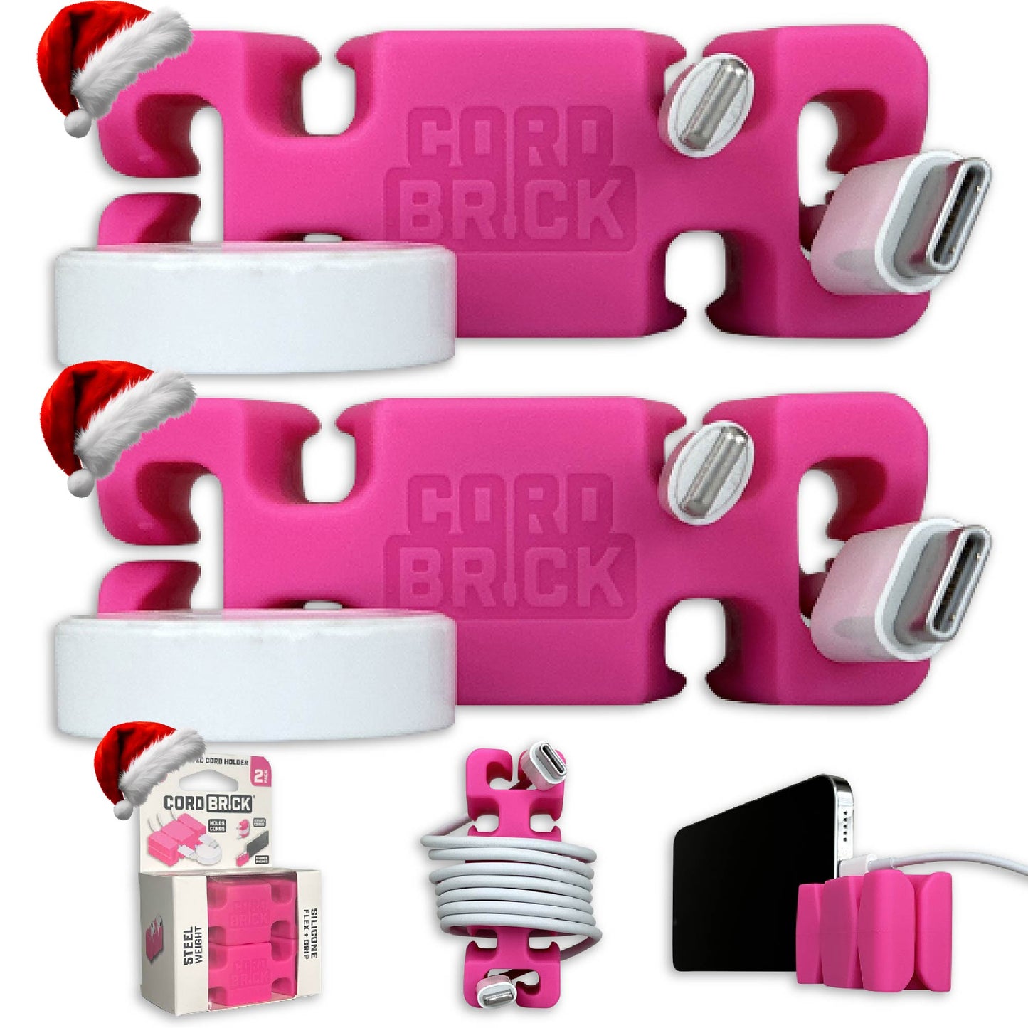 CordBrick Stocking Stuffers for Adults Cord Management Weighted Cord Holder Cable Wrap Phone Stand - Multiuse Gadget Organizer for Nightstand, Desk. Gift for Men, Durable Silicone.