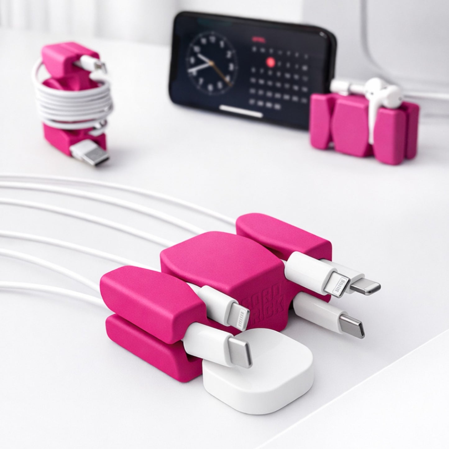 CordBrick Stocking Stuffers for Adults Cord Management Weighted Cord Holder Cable Wrap Phone Stand - Multiuse Gadget Organizer for Nightstand, Desk. Gift for Men, Durable Silicone.